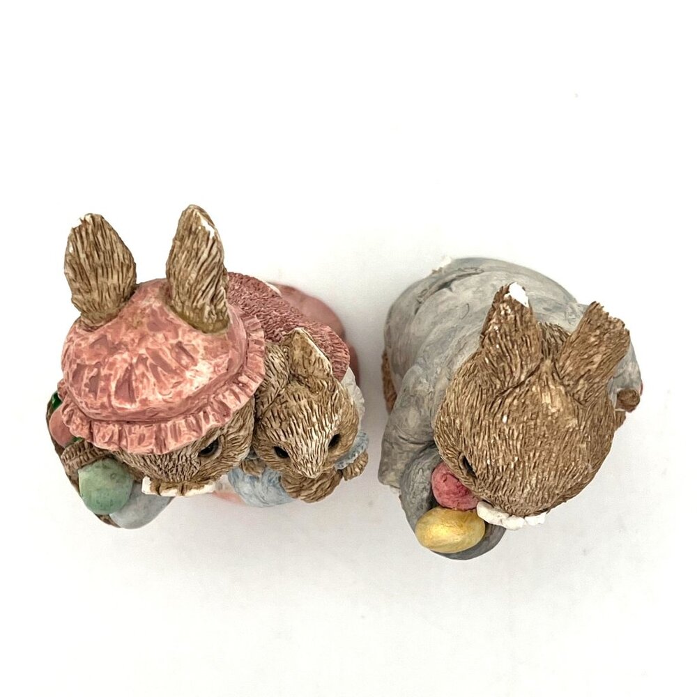 Vintage Easter Bunny Rabbit Figurine Family With Eggs & Basket By UDC 1987 - Picture 13 of 15